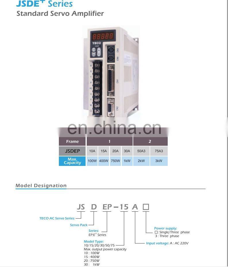 Cheap Teco Original JSDEP 50A3+ JSMA PMB15ABK 1.5kw Servo Motor for Injection Machine