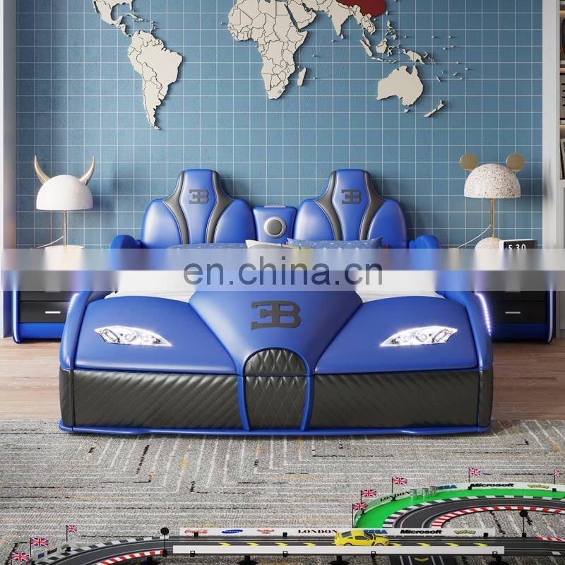 Children bed with guardrail solid wood multifunctional cartoon sports car bed