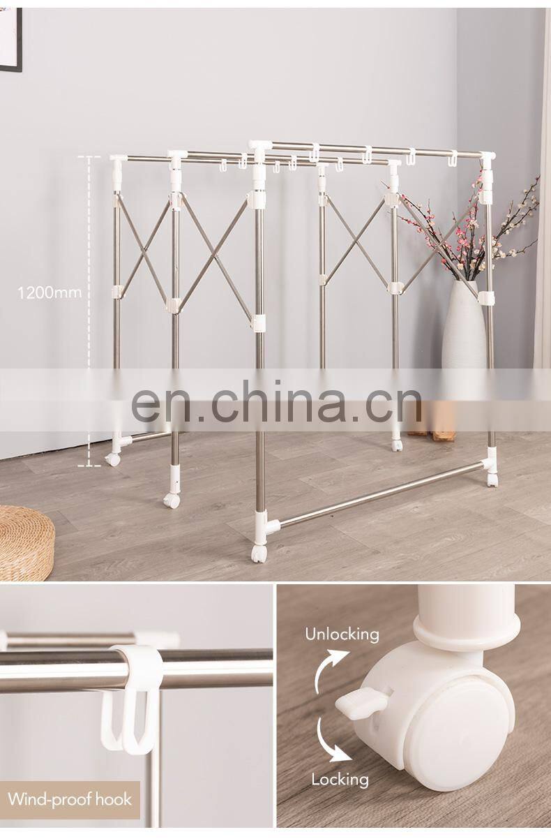 Outdoor Hotel 4 Way Laundry Baby Clothes Dry Clothing Rail Drying Rack Cloth Stand