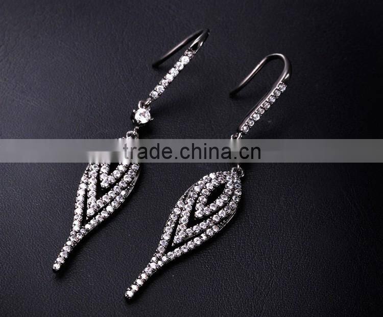 Elegant Black Gun Plated Night Party CZ Jewelry Luxury Occasion Fish Hook Earrings