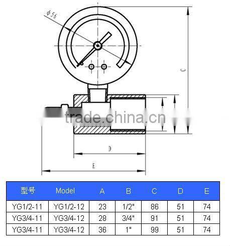 50mm gas pressure gauge bell shaped type with air valve for pipeline