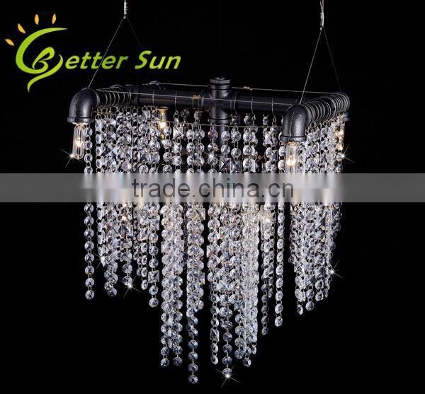 Industrial Style Crystal Water Pipe Pendant Light Fixture for Bar