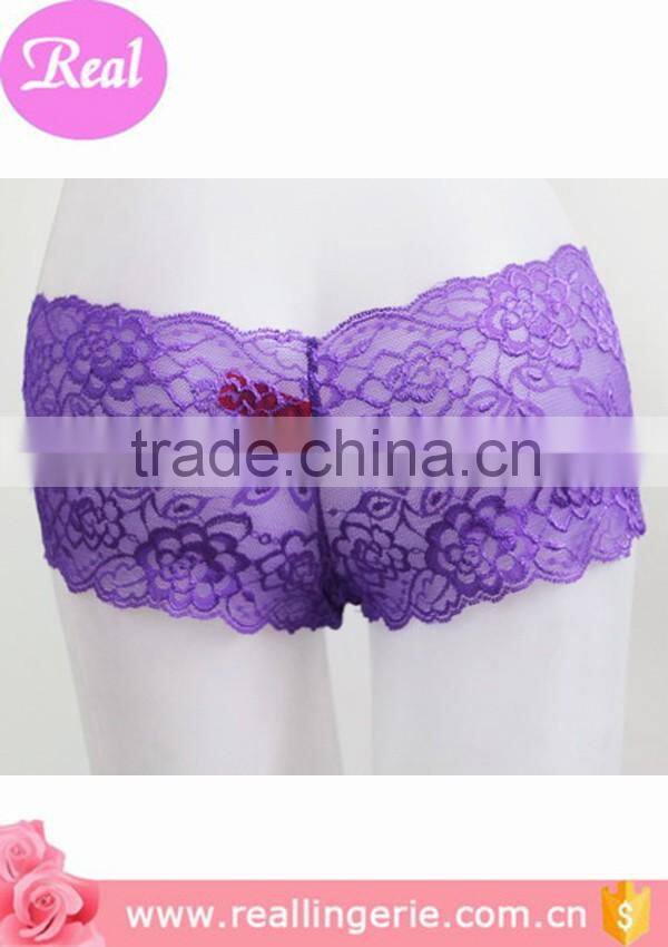 purple sexy full lace transparent woman panties with star metal decorated