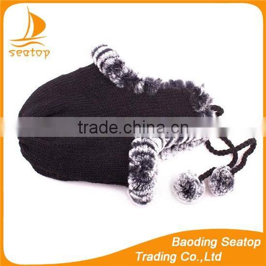 2016 new style winter rabbit wool fur hats with balls for lady