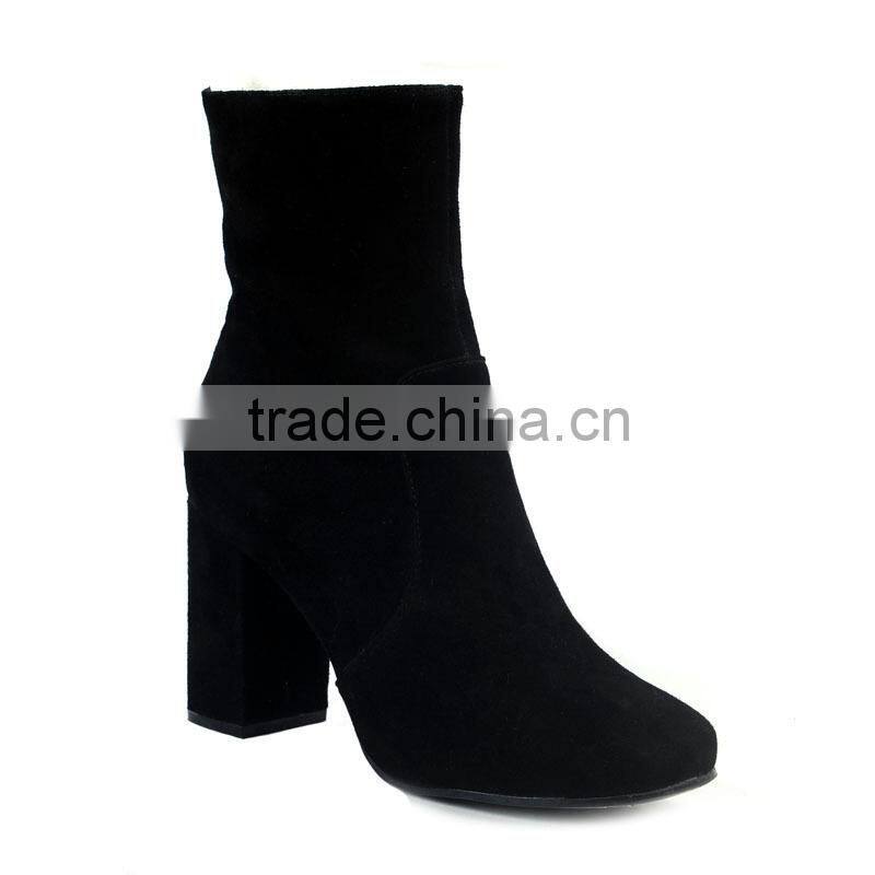 Not Genuine Leather Women's warm boots Factory Female High quality PU leather Fashion high-heeled Ankle boots lady