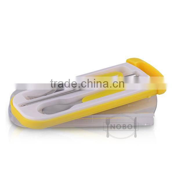 Cute design spoon chopsiticks and forks sets stainless steel kids tableware with box