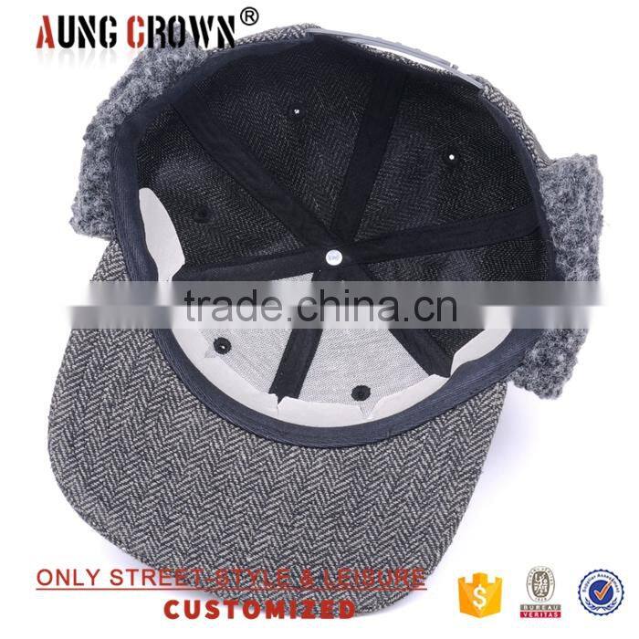 Custom Wool Hat With Ear Flaps/Ear Flaps Flat Brim Cap