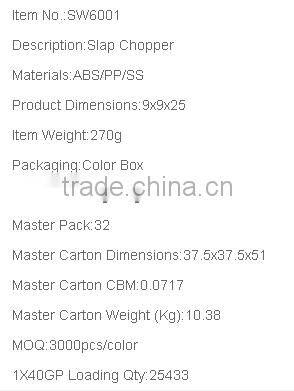 2016 Hot Selling Kitchenware Slap Chop Manual Onion Chopper