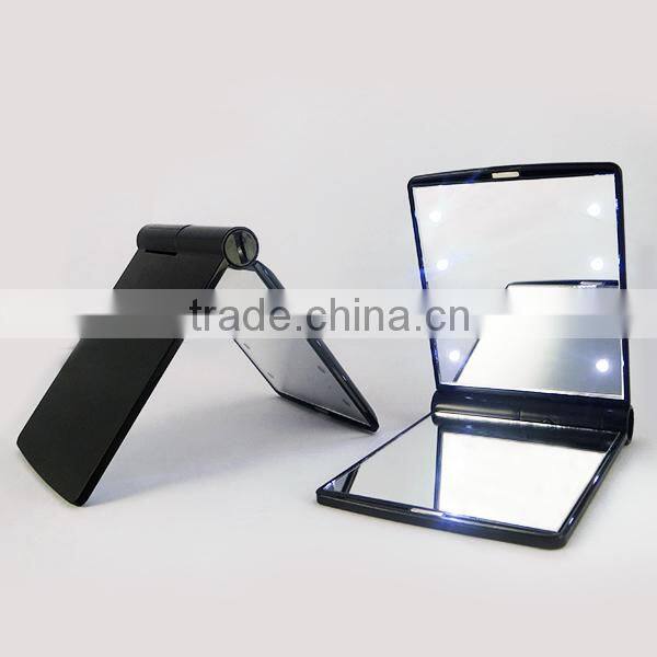 Plastic makeup mirror with led lights / lighting pocket led makeup mirror / square compact led mirror light