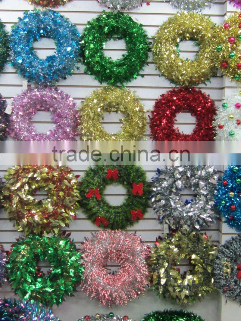 2015 Promtional Artificial PET Tinsel Wreath in Green Color