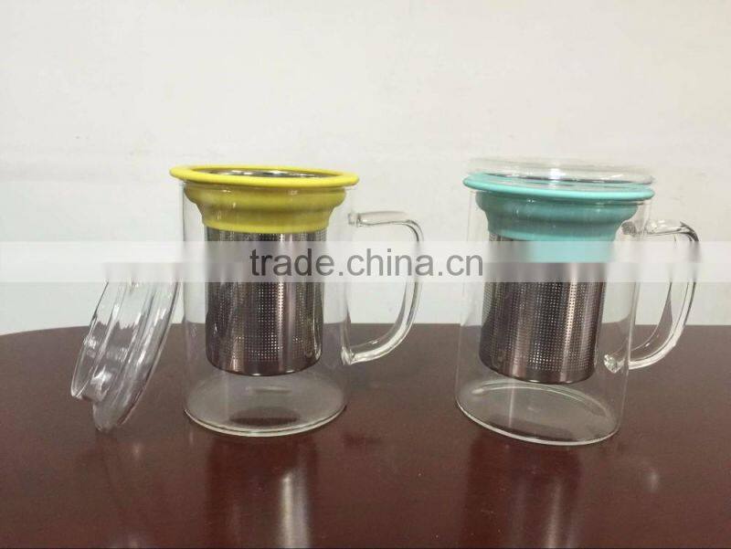 borosilicate glass cup tea glass with Stainless steel tea strainers