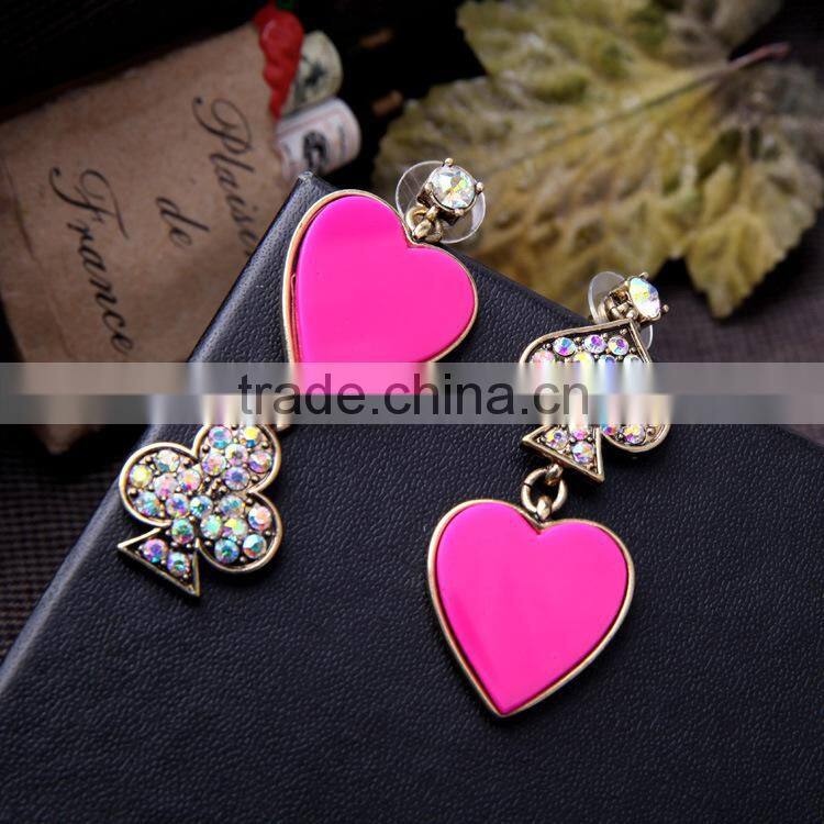 poker pink heart pendant design earrings of heart, top design earring