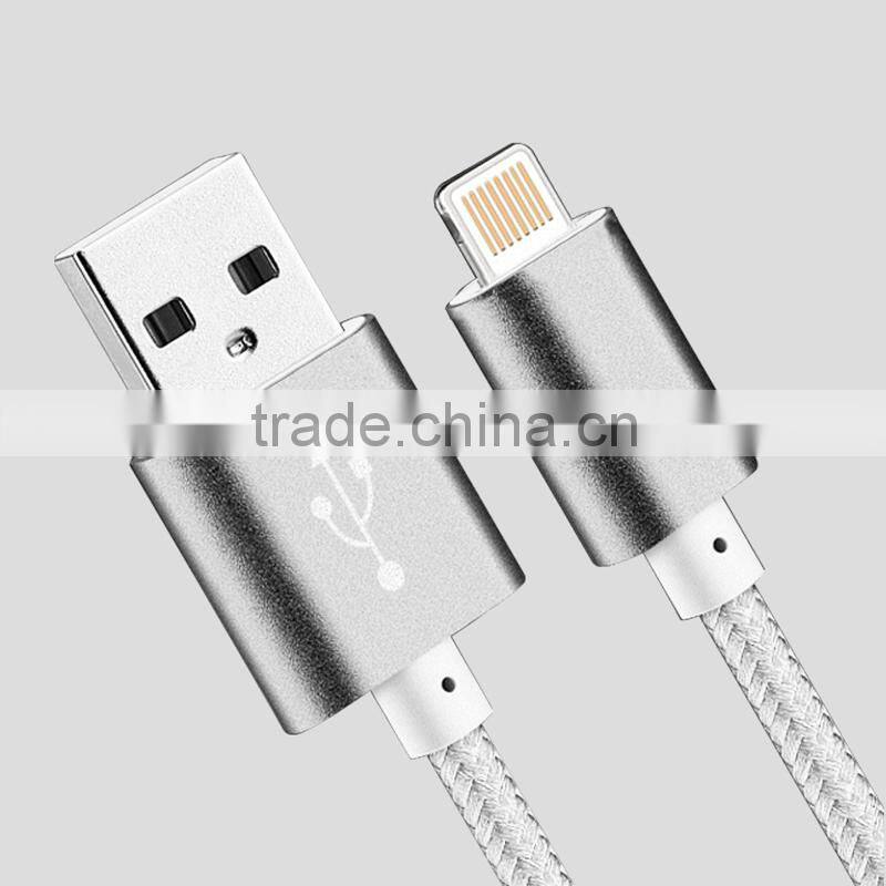 Hot sale product silver and gold color rope USB data cable with led lighting