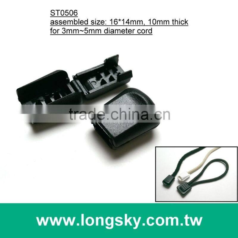 (#ST0507) black nylon plastic snap over cord ends for coat