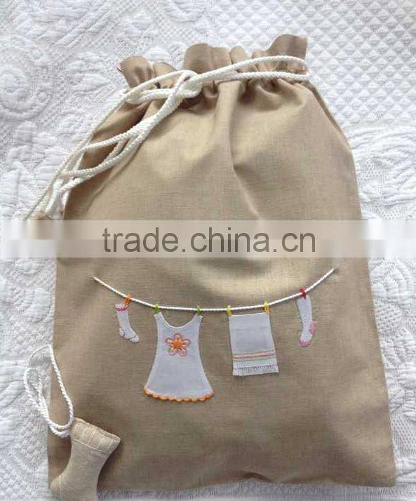 Hand embroidery 100% cotton drawstring bag