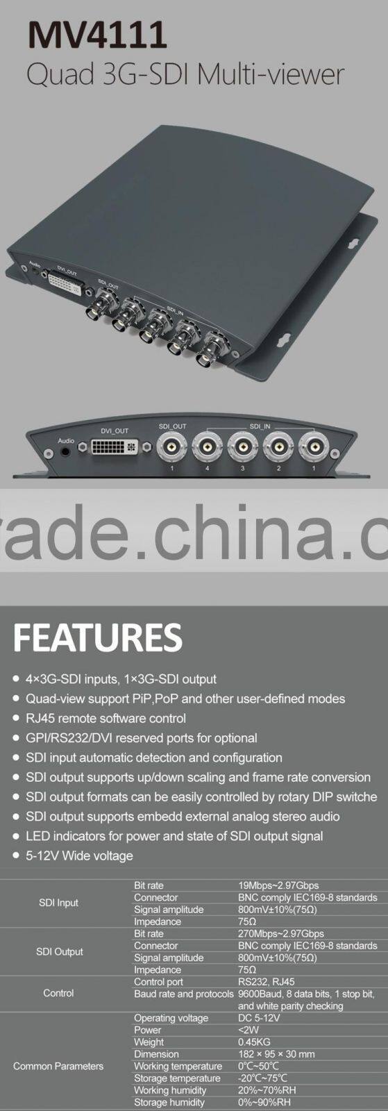 3G-SDI Multi-viewer Controller support PiP 4x3G-SDI inputs, 1x3G-SDI output