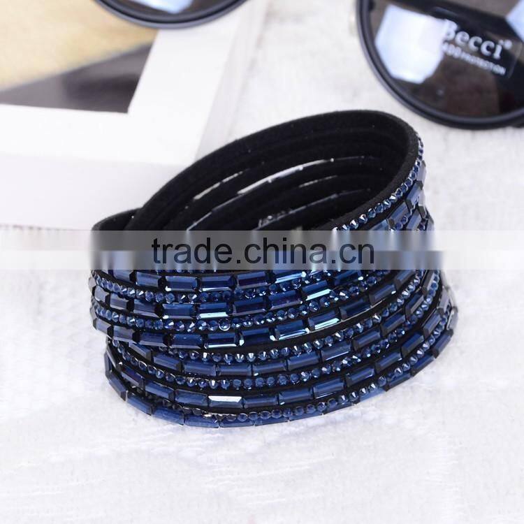 Double Layer Velvet Leather Bracelet with Rhinestone 2016 Velvet Wrap Bracelet