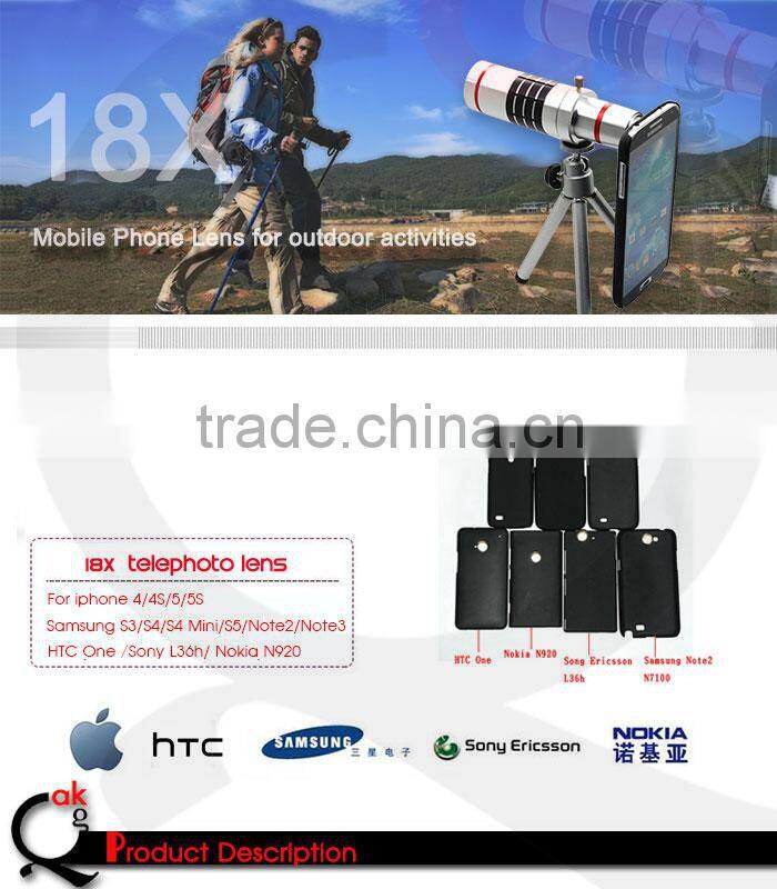 Adjustable 18X Optical Aluminum zoom camera Telescope lens for htc