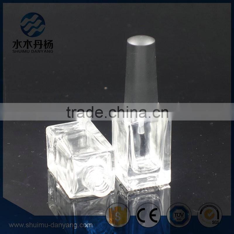 High quality 10ml square glass nail polish bottle with brush cap