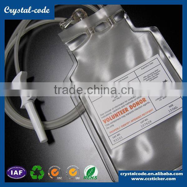 OEM design eco-friendly fast delievry heat-resistant anti-counterfeit blood bag label