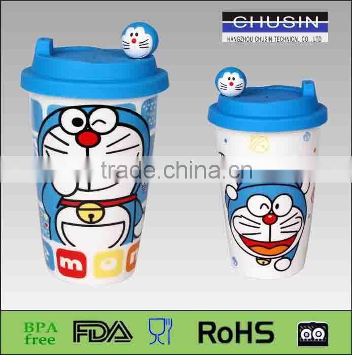 eco ceramic coffee cup with silicone sleeve and lid