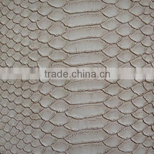 Embossed PU snake skin artificial leather with printing two color
