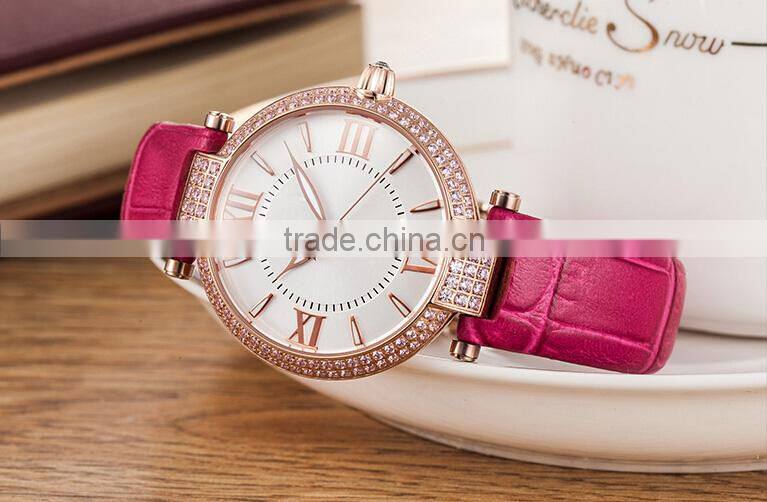 Hot Sale Lady Leather Crystal Wrist Watch With Fashion Style