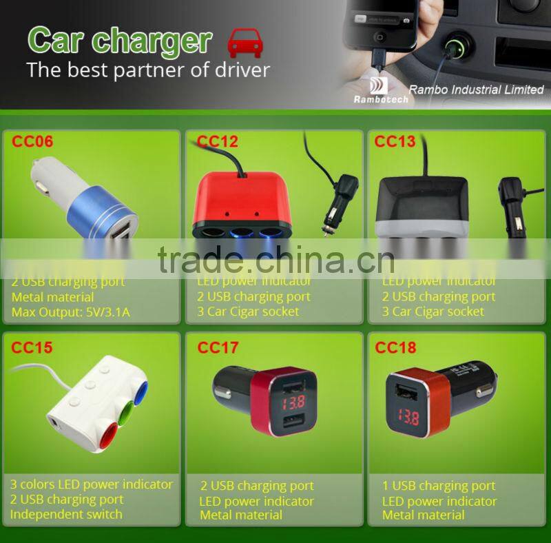 Patent design custom usb car charger built-in charging cable