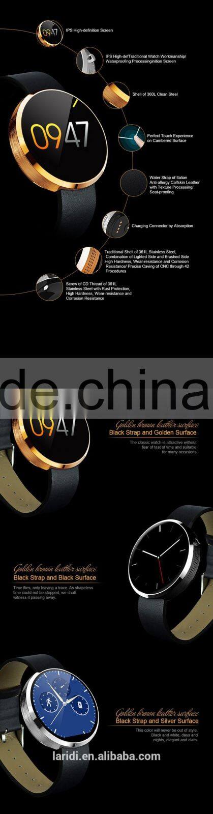 2015 New leather DM360 bluetooth smart watch for full hd 1080p porn sex video android and IOS support pedometer