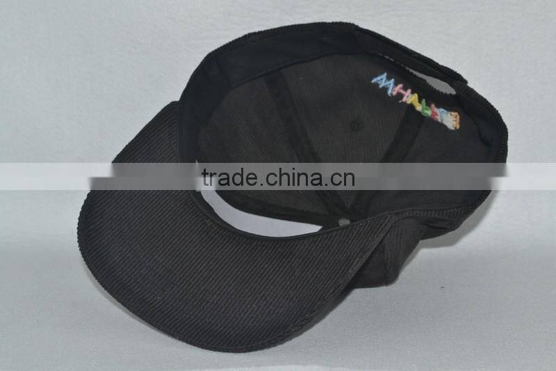 Guangzhou hat factory professional custom corduroy materials/black and red/embroidery logo/flat brim hat