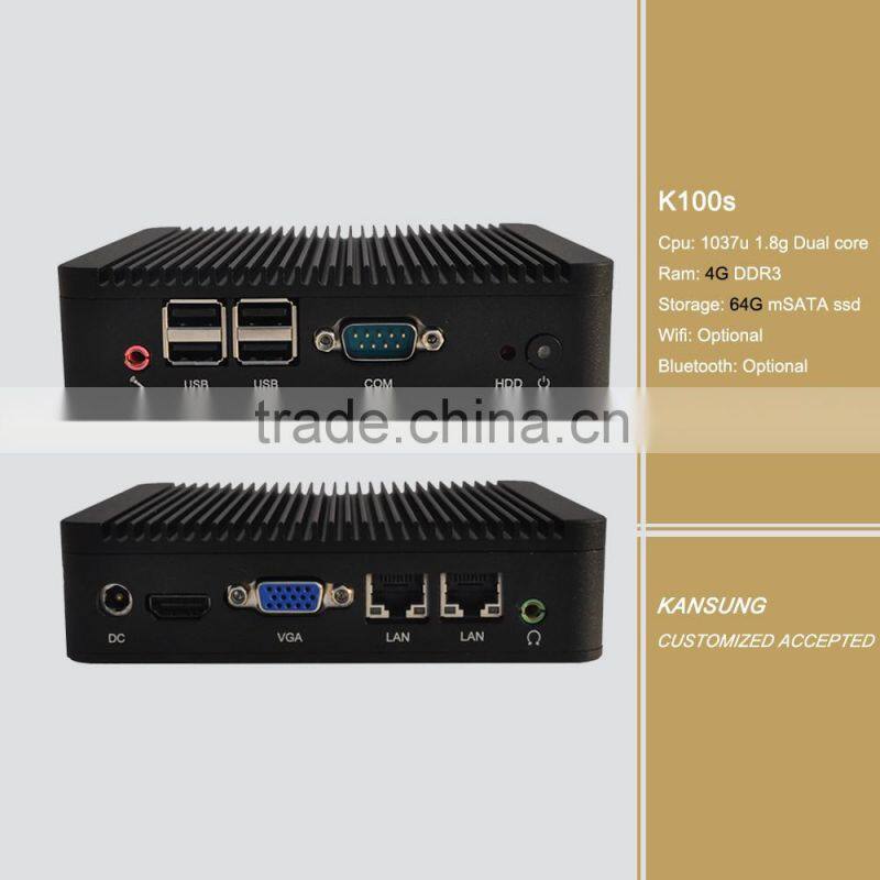 Office Industrial Desktop PC 1037U Dual Core 4G DDR3 Ram 64G Msata SSD Dual Gigabit Lan Thin Client PC Nettop