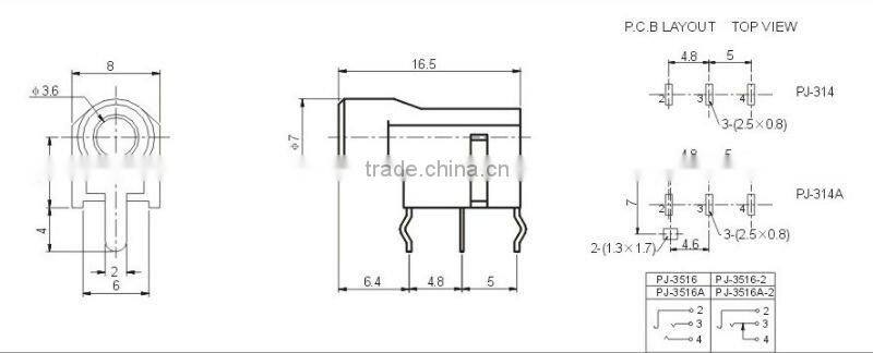 Phone Jack, 3.5mm, SMD type, PJ-3516