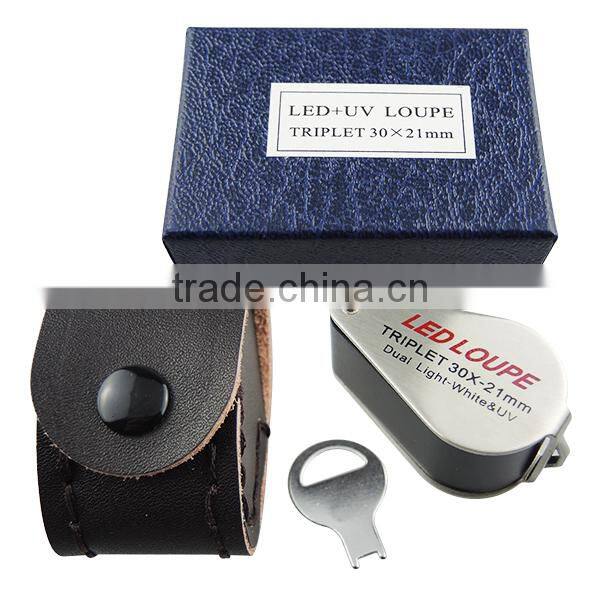 Mini 30X Jeweler Loupe Magnifier + LED & UV light 21mm lens Jewel Identifier Tool