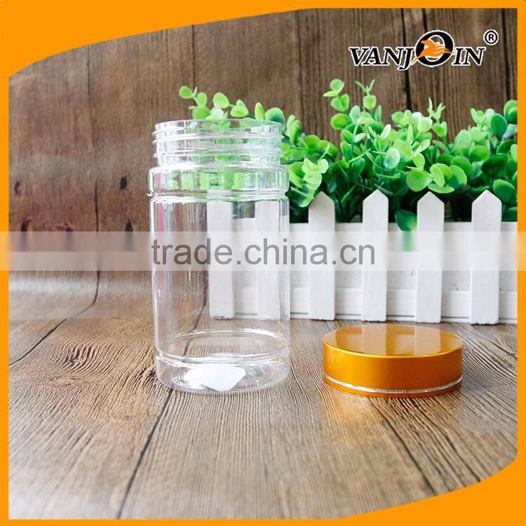 300ml PET Clear Plastic Health Care Pill Bottle With Golden Screw Lids