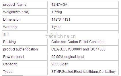 12v dry battery 12N7-4A