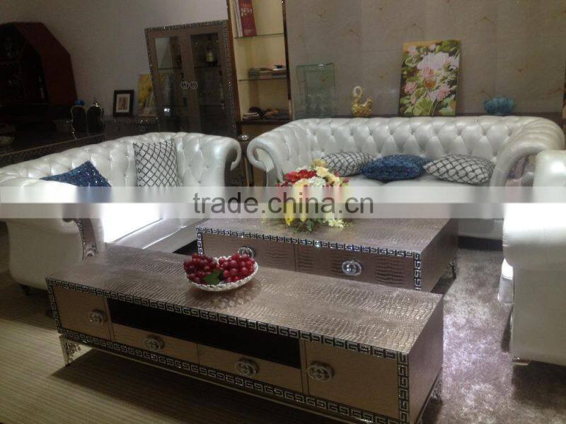2015 newest white genuine leather sofa designs for living room furniture SF065