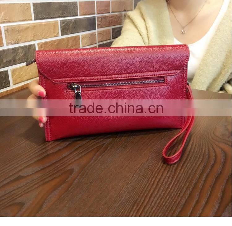 Genuine Leather Evening Clutch Zipper Cosmetic Pouch Shoulder Bag for Women