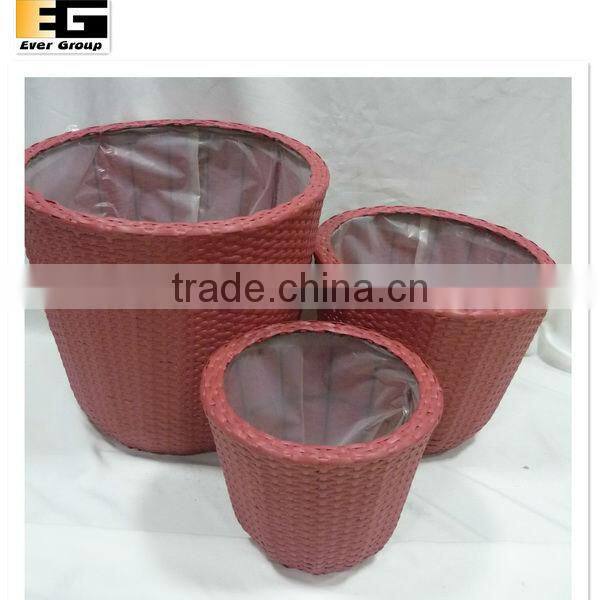 set of 3 bowl shape pe rattan woven planter