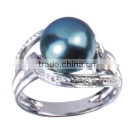peacock green pearl ring with diamond ring