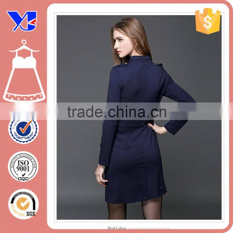 100% Cutton Bussiness Work Long Sleeve Lapel Office Wear Formal Sheath Dress