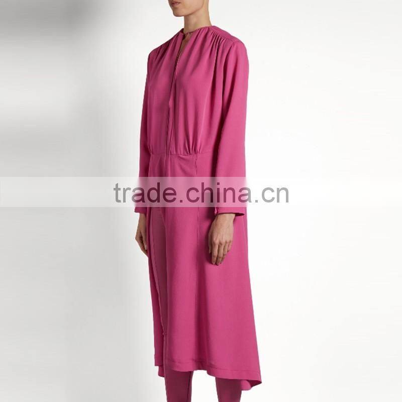 2017 Latest Women Spring Ruched Shoulder Vetements Silk Crepe Midi Dress HSD9918