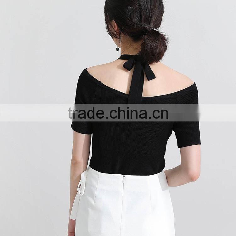 2016 fashinable sexy turtle neck knitting short sleeves shirt for girls