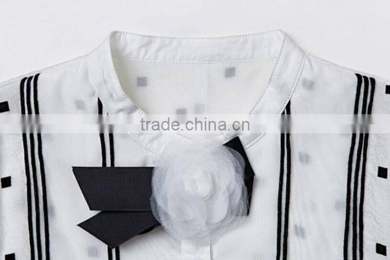 High quality organza fashion design lady blouse,Half sleeve fashion blouse,O-neck with dot printing fashion blouse collar