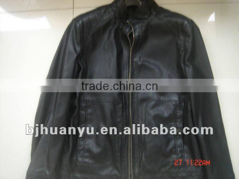Men casual black PU Jacket 2014 Men Jacket