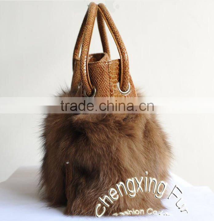 CX-H-27C 2016 Latest Fashionable Desgin Genuine Fox Fur Ladies Hand Bag