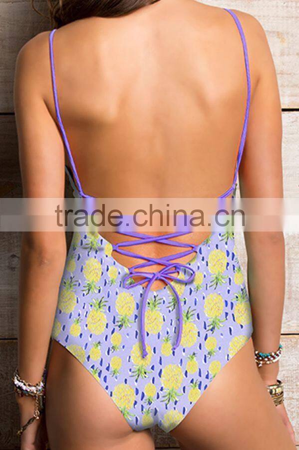 ladies fashion pineapple print one-piece swimwear