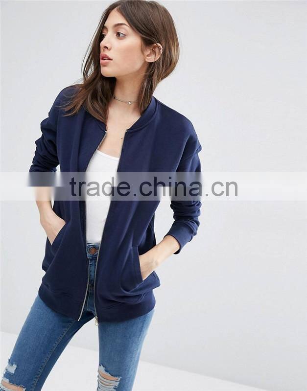 Cheap price women solid color bomber jacket in jersey