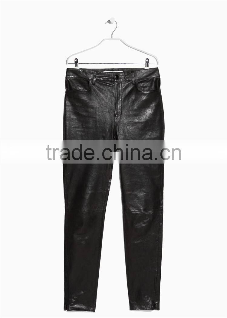 Ladies black faux leather leggings slim fit high-waist leather trousers