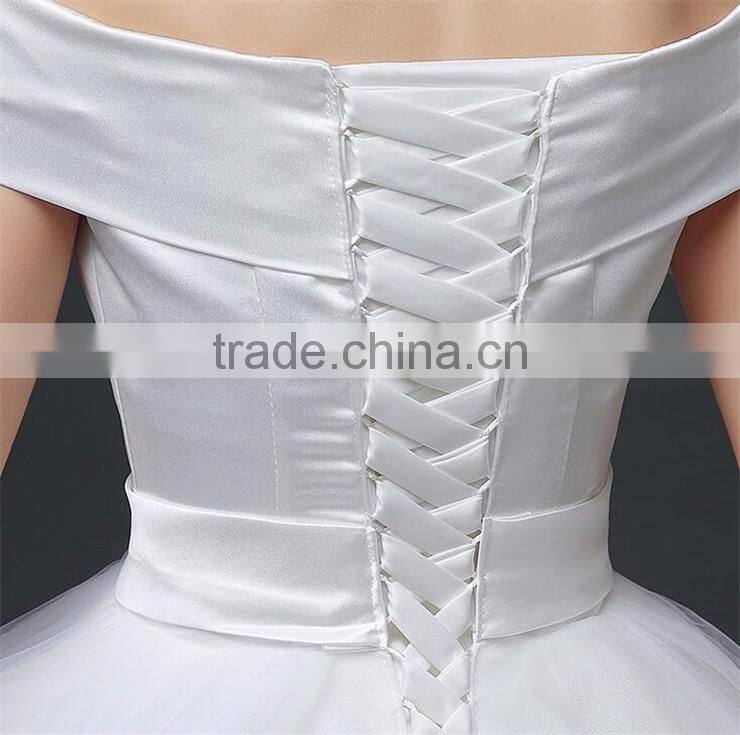 MGOO 2017 Off Sholder Short Sleeve Plain Crepe Custom Made Formal Bridal Gowns Lace Alibaba Wedding Dresses