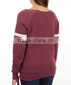 Juniors Wideneck Sweatshirt with Bold Contrast Arm Stripes Soft Tri-Blend Pullover Sweatshirt Womens Plain Raglan Sweatshirt